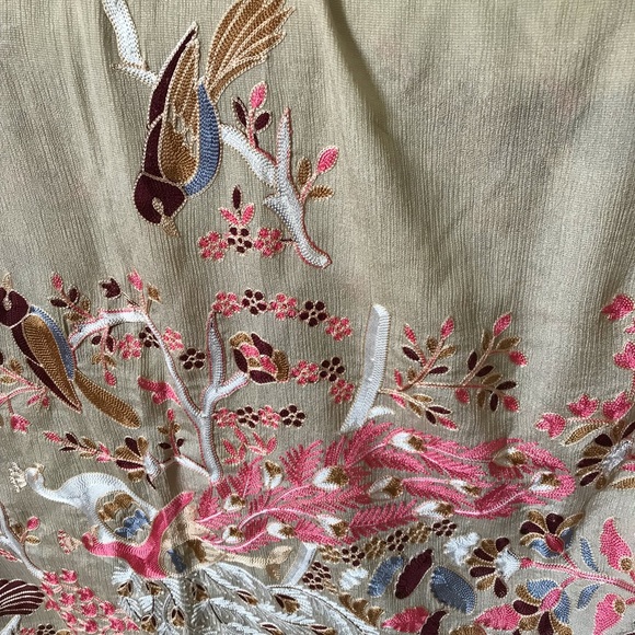 Embroidered Birds & peacock long scarf 30in.X96in.